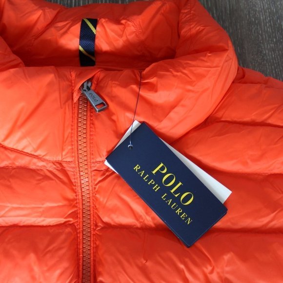 NWT POLO RALPH‎ LAUREN MEN'S BIG & TALL PACKABLE DOWN VEST ORANGE BLUE - Picture 7 of 8